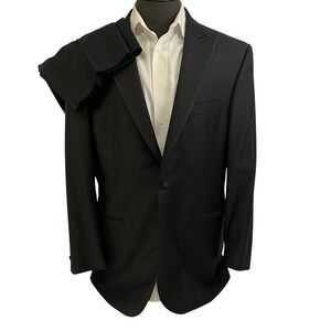Jos A Bank‎ Tuxedo Suit Mens 42R 38x30 Black Wool Peak Lapel Signature